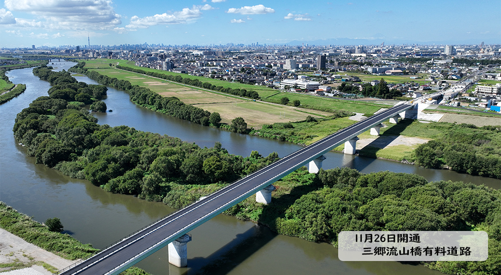 江戸川に架かる三郷流山橋有料道路の俯瞰写真