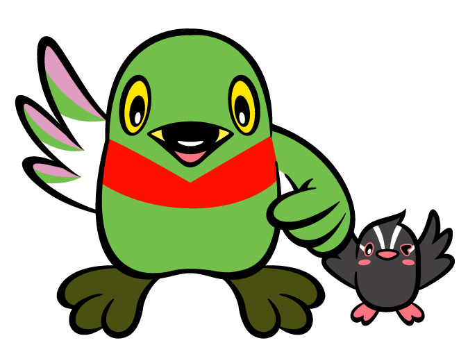 かいちゃんとつぶちゃんが手を上げて案内しているイラスト