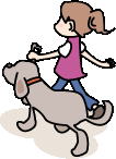 犬の散歩をする女性のイラスト