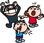 大きな声をあげる子供2人と慌てた様子の不審者のイラスト