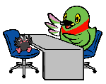 テーブルを挟んで椅子に座りつぶちゃんの相談にのっているかいちゃんのイラスト