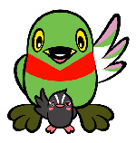 左羽を上げたかいちゃんと右羽を上げたつぶちゃんが前後に真っ直ぐ立っているイラスト