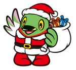 サンタの恰好をしたかいちゃんがプレゼントの箱が入った袋を持っているクリスマスのイラスト