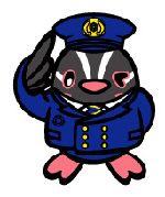 ブルーの帽子に消防の制服を着用し敬礼しているつぶちゃんのイラスト
