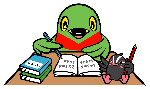 赤色の色鉛筆を持っているつぶちゃんが机の上に座りかいちゃん掛け算をしている勉強のイラスト
