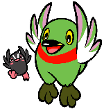 両羽を高く上げ思い切りジャンプしているかいちゃんとつぶちゃんのイラスト