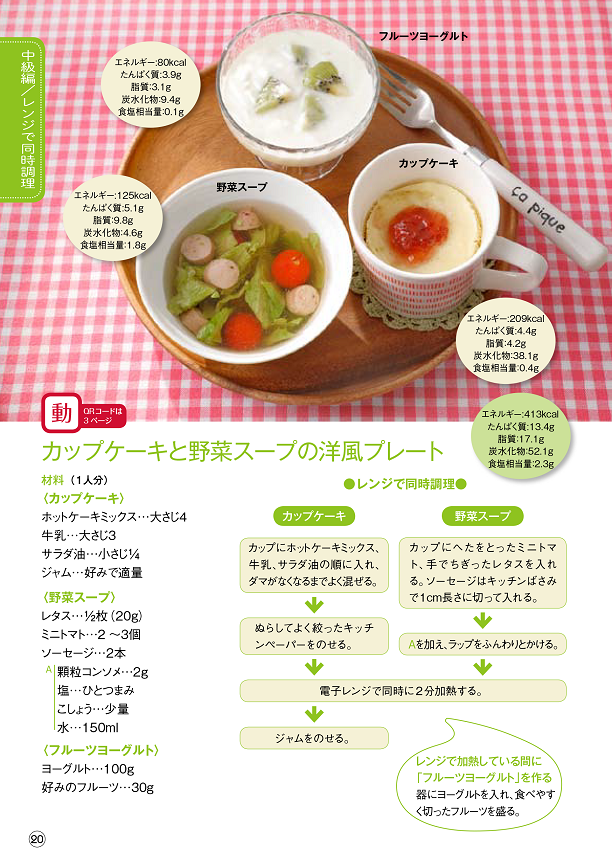 トレイに並べられたカップケーキと野菜スープの洋風プレートの写真とレシピ