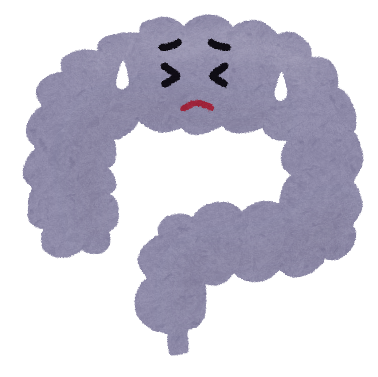 苦しそうな顔をしている大腸のイラスト
