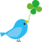 青い鳥が四つ葉をくわえているイラスト