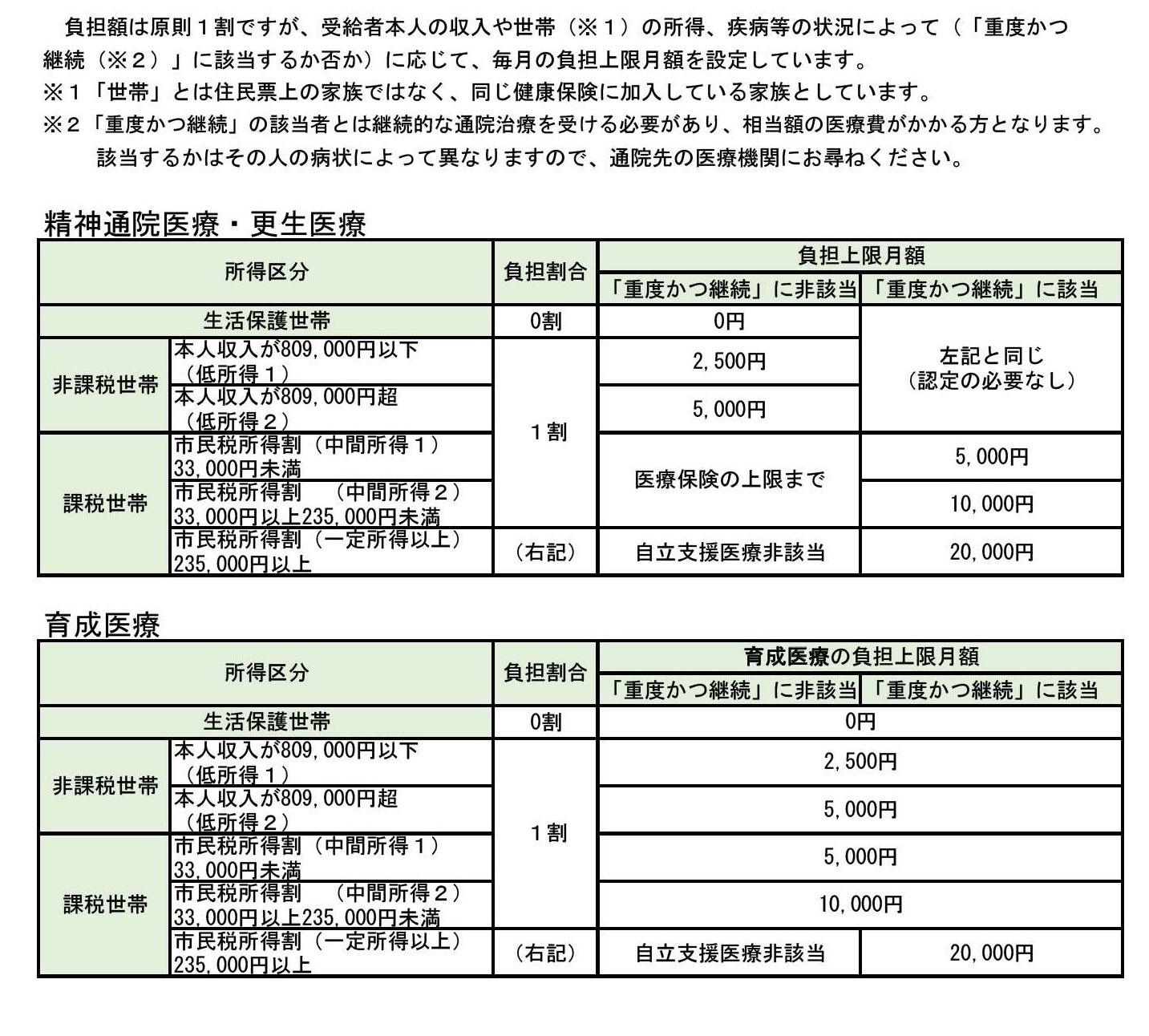 自立支援医療費の負担額について