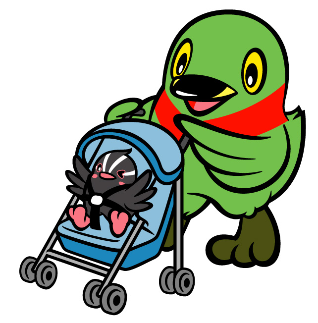 つぶちゃんが乗ったベビーカーを押しているかいちゃんのイラスト