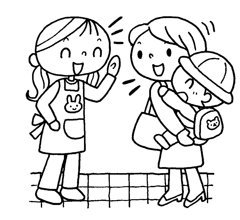 保育士と子どもを抱っこした保護者が会話をしているイラスト