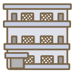 グレーを基調とした外観の3階建て集合住宅のイラスト