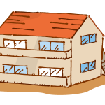 オレンジ色の屋根の2階建て集合住宅のイラスト