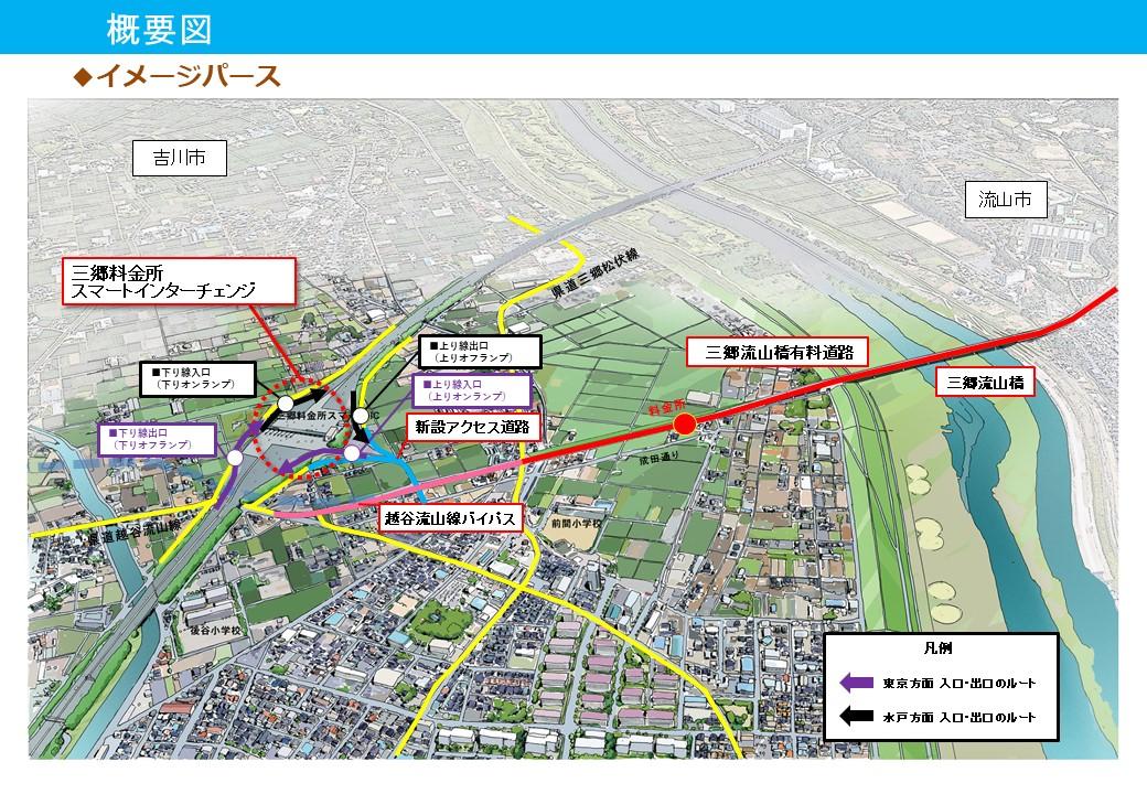 三郷料金所スマートインターチェンジのフルインター化の概要図
