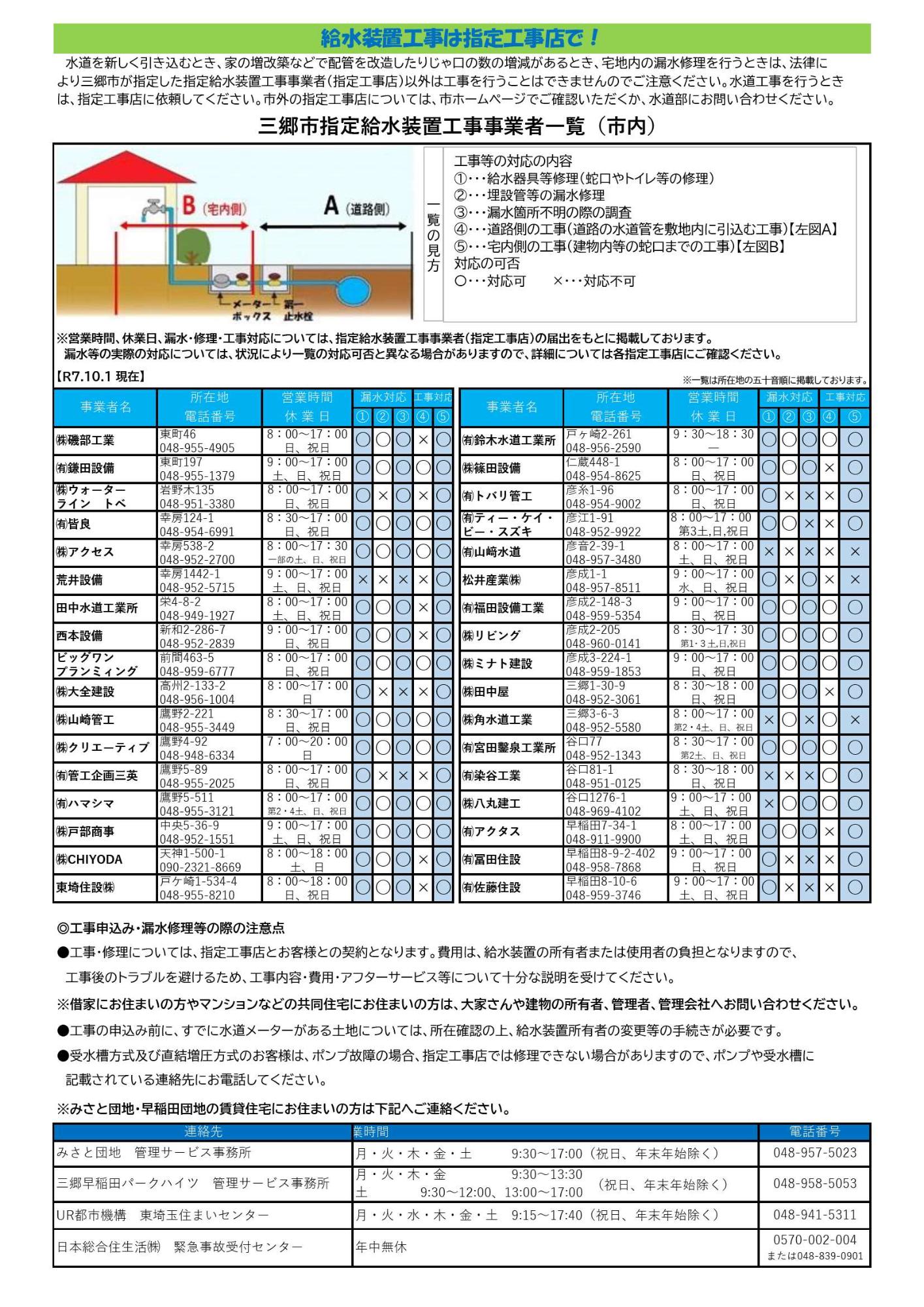 給水設置工事は指定工事店で!のリーフレット