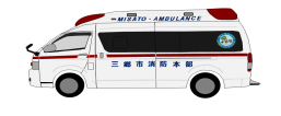左側面のドアに「三郷市消防本部」と書かれた消防車のイラスト