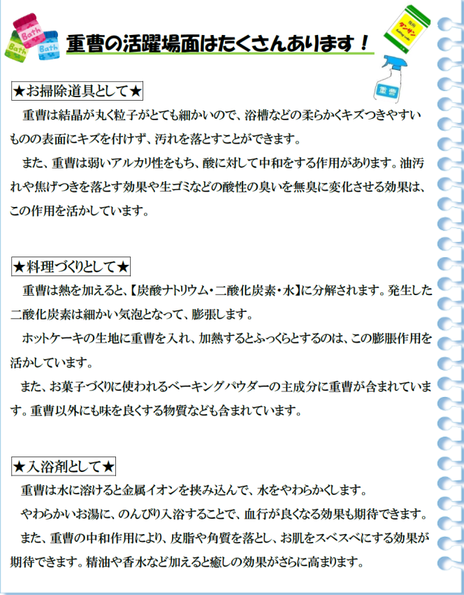 重曹の活躍についての説明文