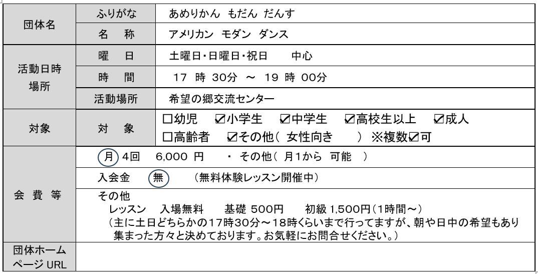 アメリカンモダンダンス団体情報