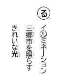 読み札 「る」イルミネーション 三郷市(みさとし)を照(て)らす きれいな光(ひかり)