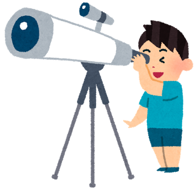天体望遠鏡をのぞき込んでいる男の子のイラスト