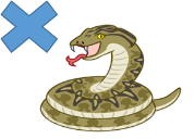 とぐろを巻いた蛇と青いバツ印のイラスト