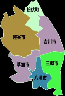 埼玉県東南部5市1町の地図