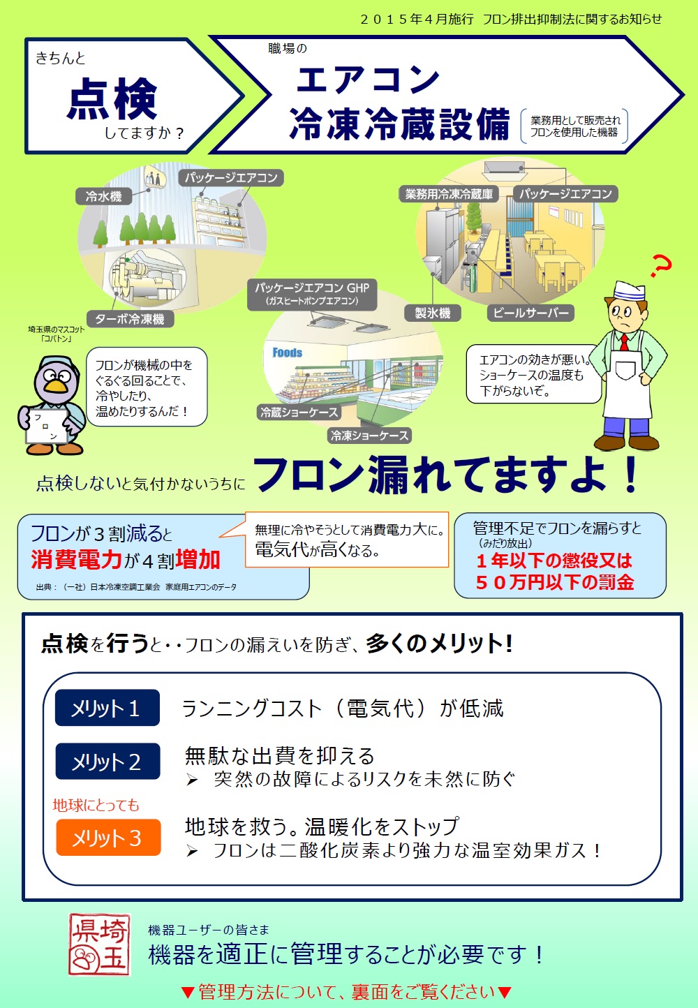 きちんと点検してますか？職場のエアコン冷凍冷蔵設備のチラシ