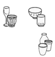 ガラスコップ、茶碗、せともの、植木鉢のイラスト