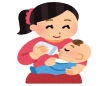 お母さんが抱っこして赤ちゃんにミルクをあげているイラスト