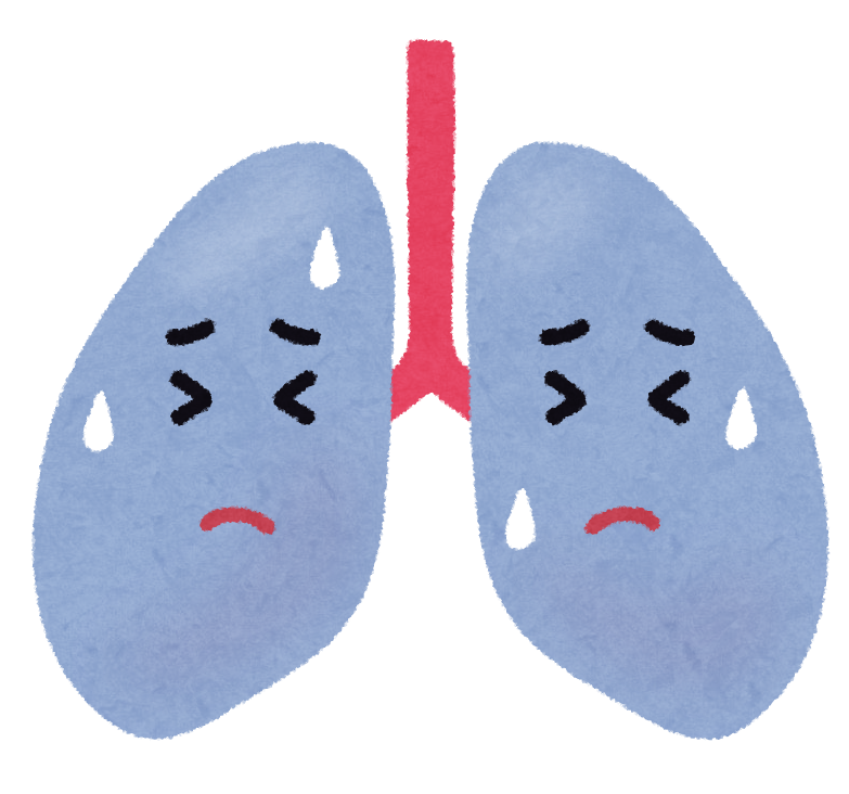 苦しそうな顔をしている肺のイラスト