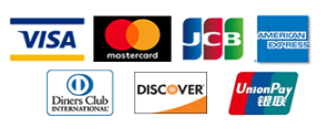 Visa、MasterCard、JCB、American Express、Diners Club、Discover Card、UnionPay（銀聯）カードのロゴマーク