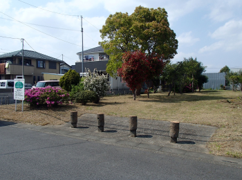 住宅地の中にある芝生の広場に沢山の木が植えられている鷹野のみどりの広場の写真