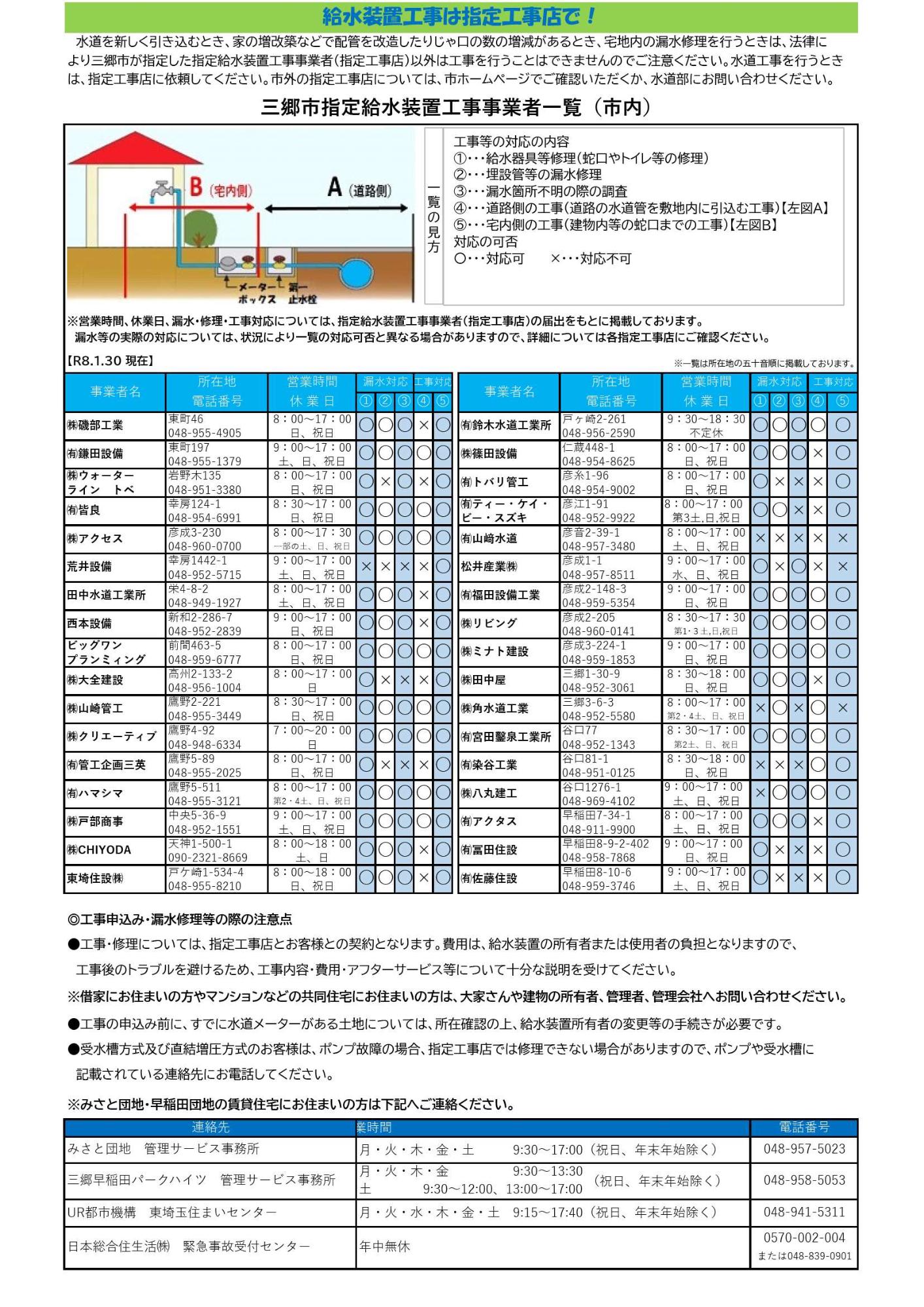 給水設置工事は指定工事店で！のリーフレット