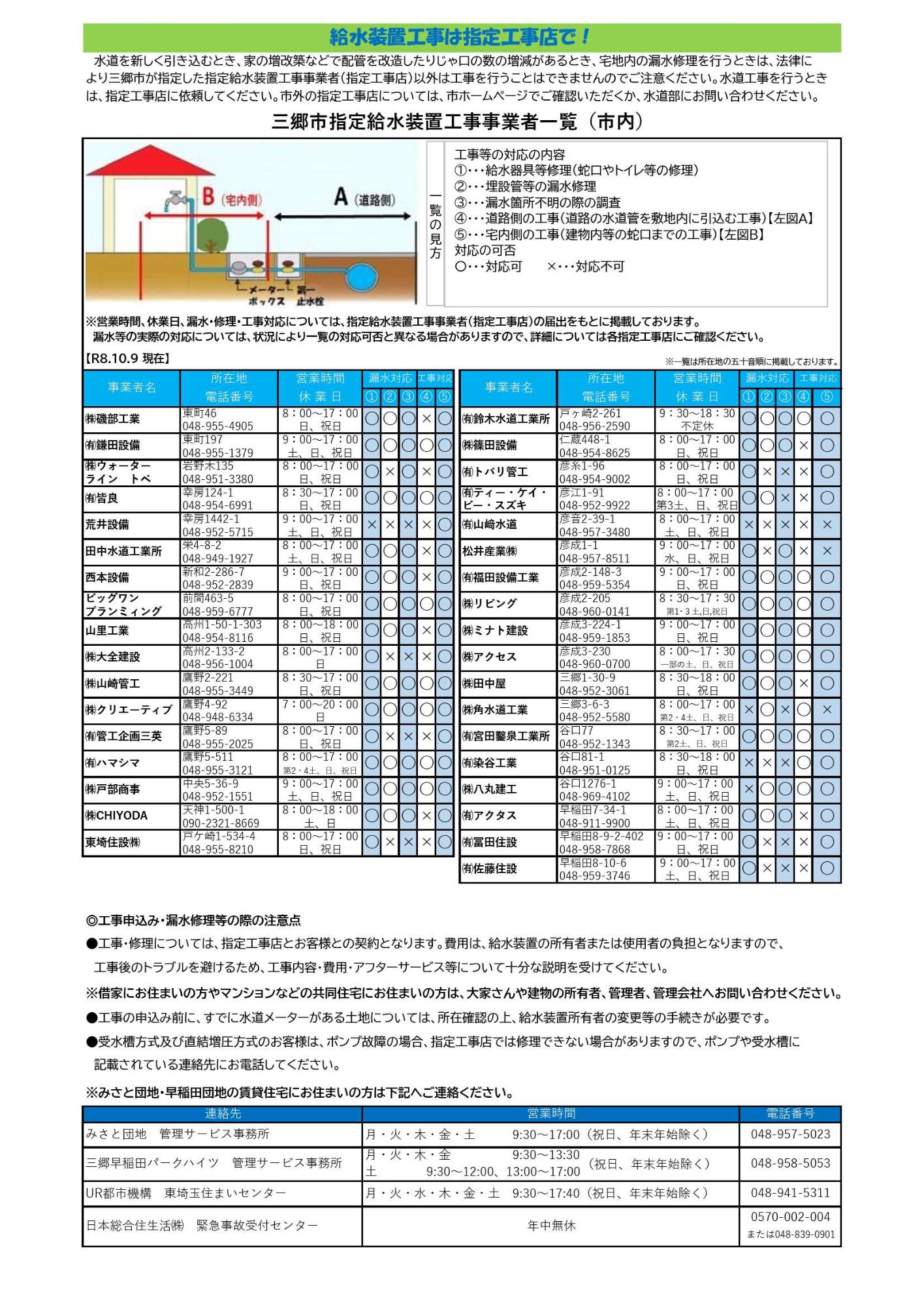 給水設置工事は指定工事店でのリーフレット