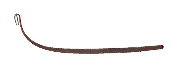 竹竿の先端にイカリの様なするどい鉤がついたうなぎ掻き棒の写真