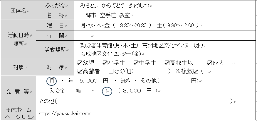 三郷市空手道教室団体情報