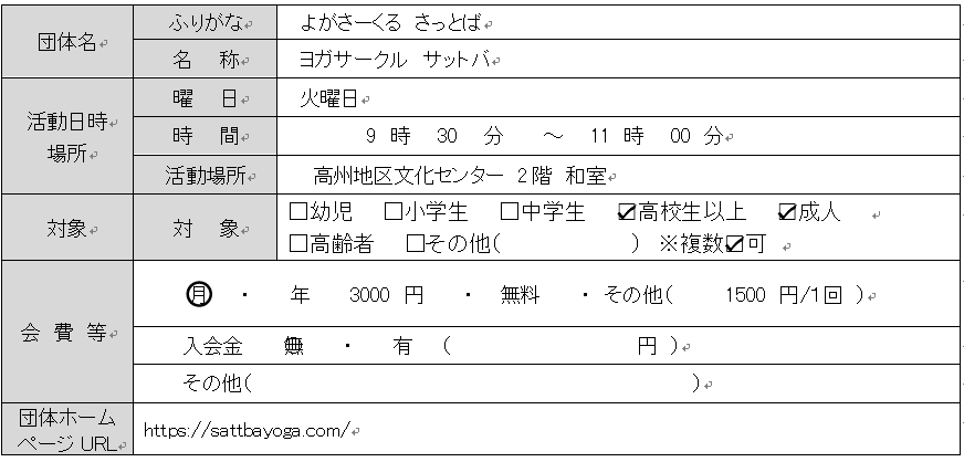 ヨガサークルサットバ団体情報