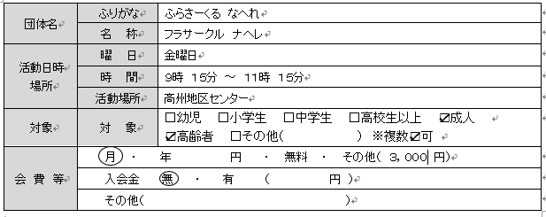 フラサークルナへレ団体情報詳細