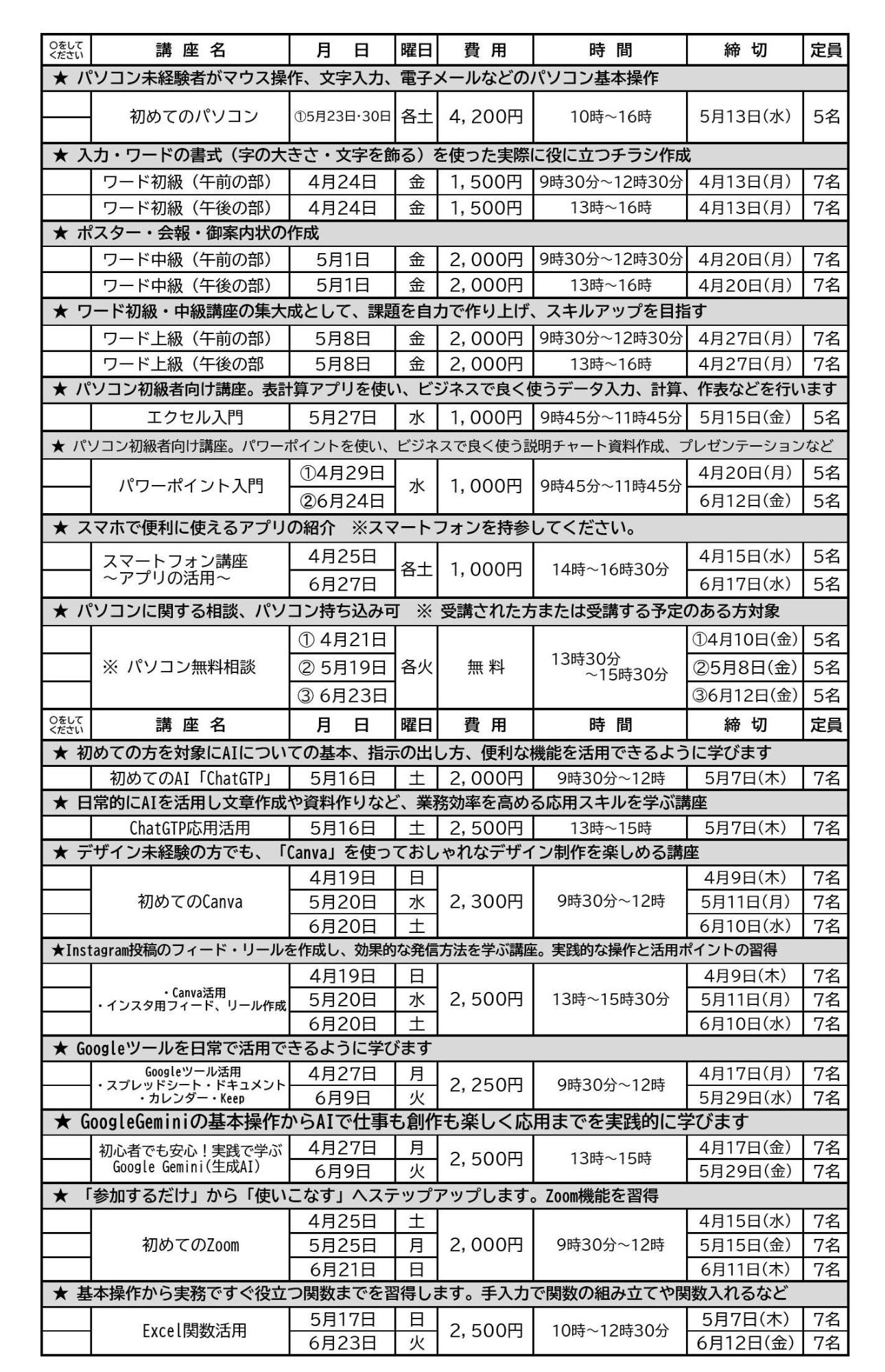 R8パソコン講座4月～6月