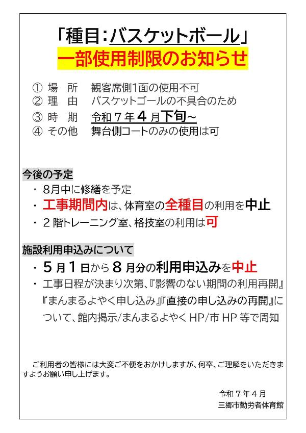 バスケットボールの使用について