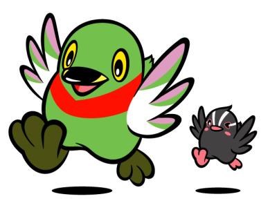 両手を上げて走っているかいちゃんとつぶちゃんのイラスト