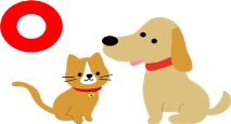 猫、犬と赤い丸印のイラスト